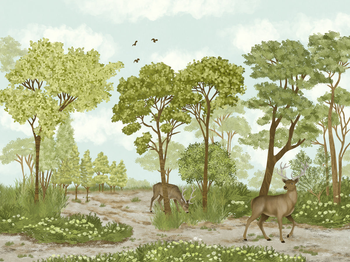 Enchanted Woodland Deer Sanctuary Wall Mural in your room — zoomed