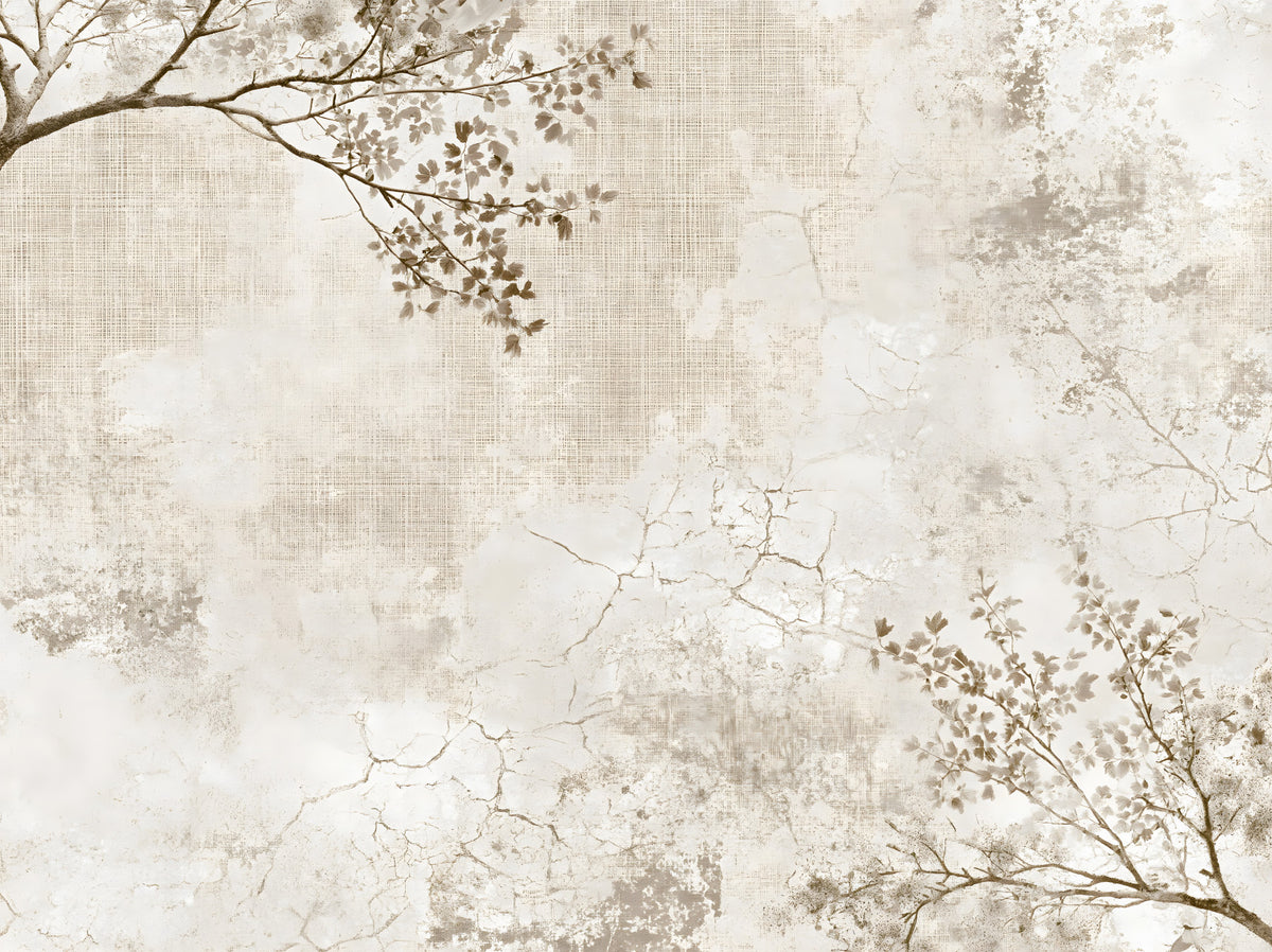 Rustic Beige Weathered Texture with Delicate Branches Wall Mural