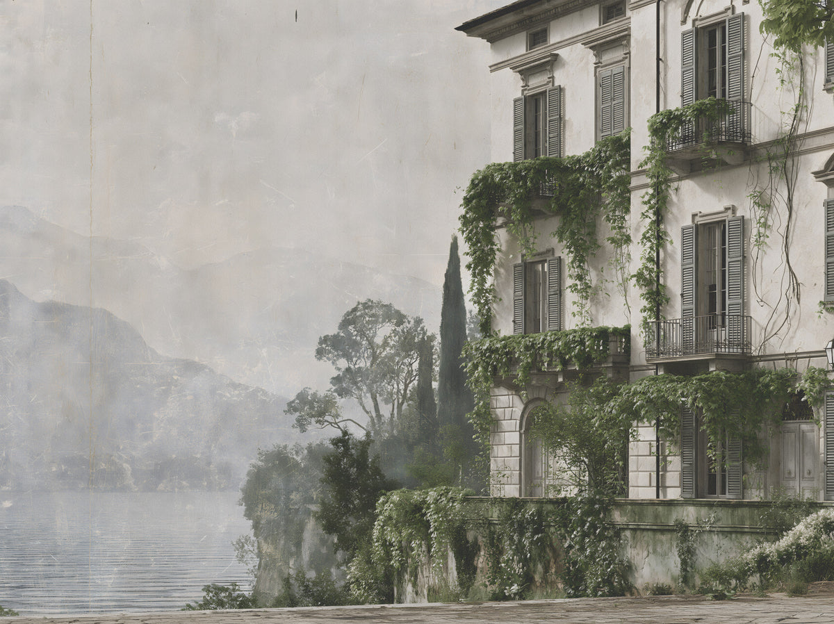 Vintage Mediterranean Estate View Wall Mural in your room — zoomed