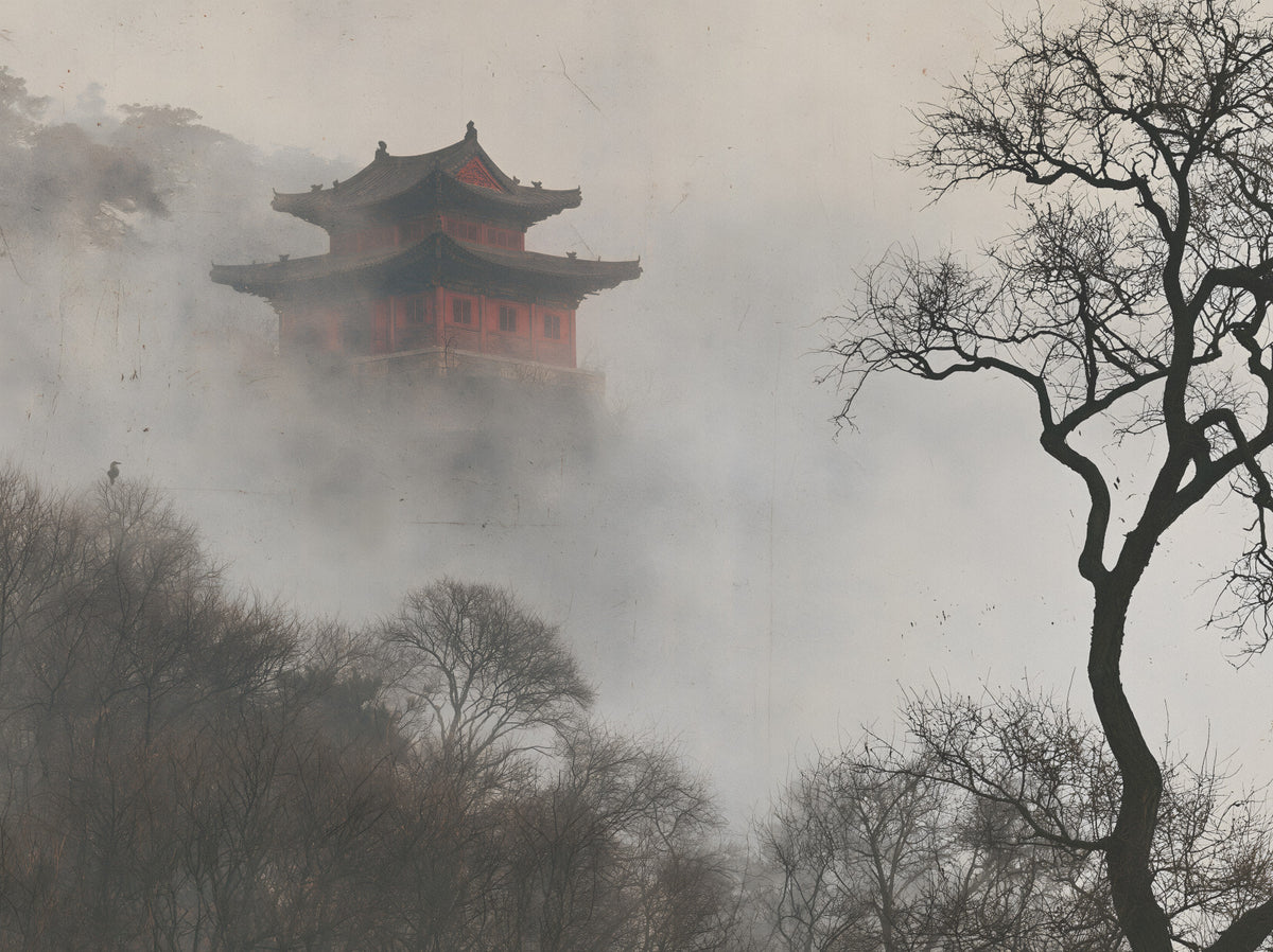 Misty Pagoda Mountain Retreat Wall Mural