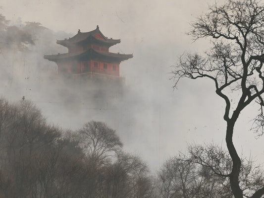 Misty Pagoda Mountain Retreat Wall Mural