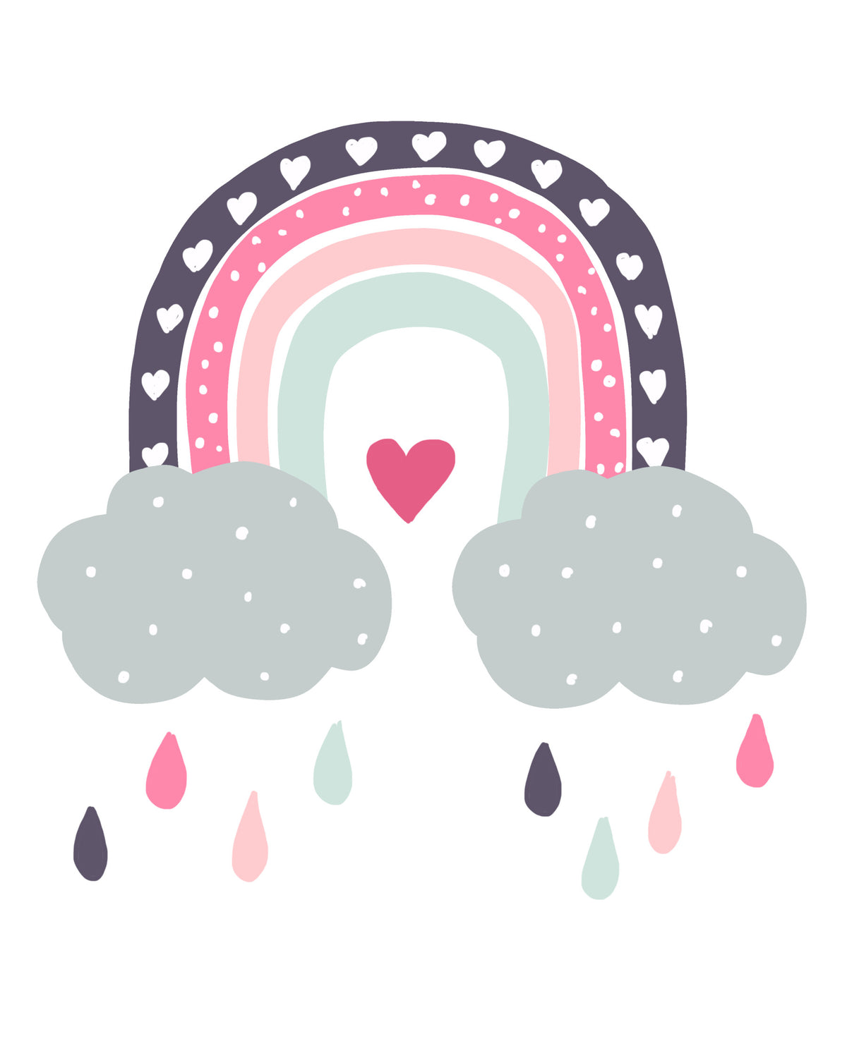 Heart-Filled Rainbow Nursery Whimsy Wall Mural in your room — zoomed