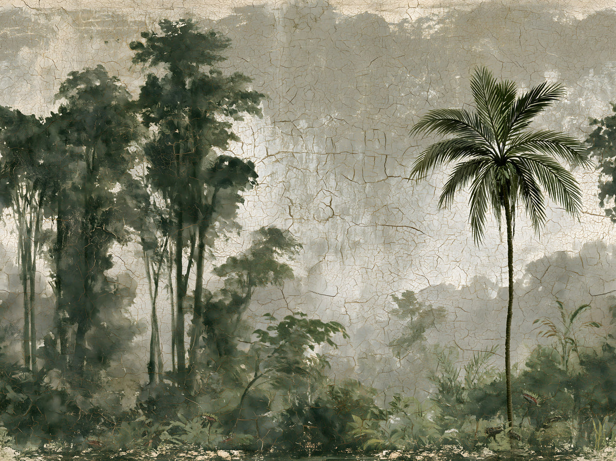Vintage Palm Forest Distressed Canvas Wall Mural in your room — zoomed