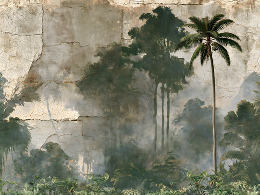 Misty Palm Forest Plaster Effect Wall Mural
