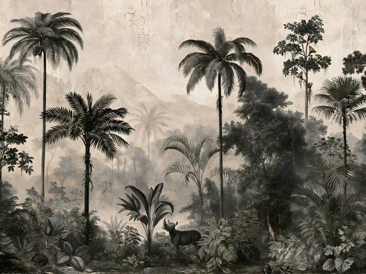 Monochrome Tropical Expedition Wall Mural