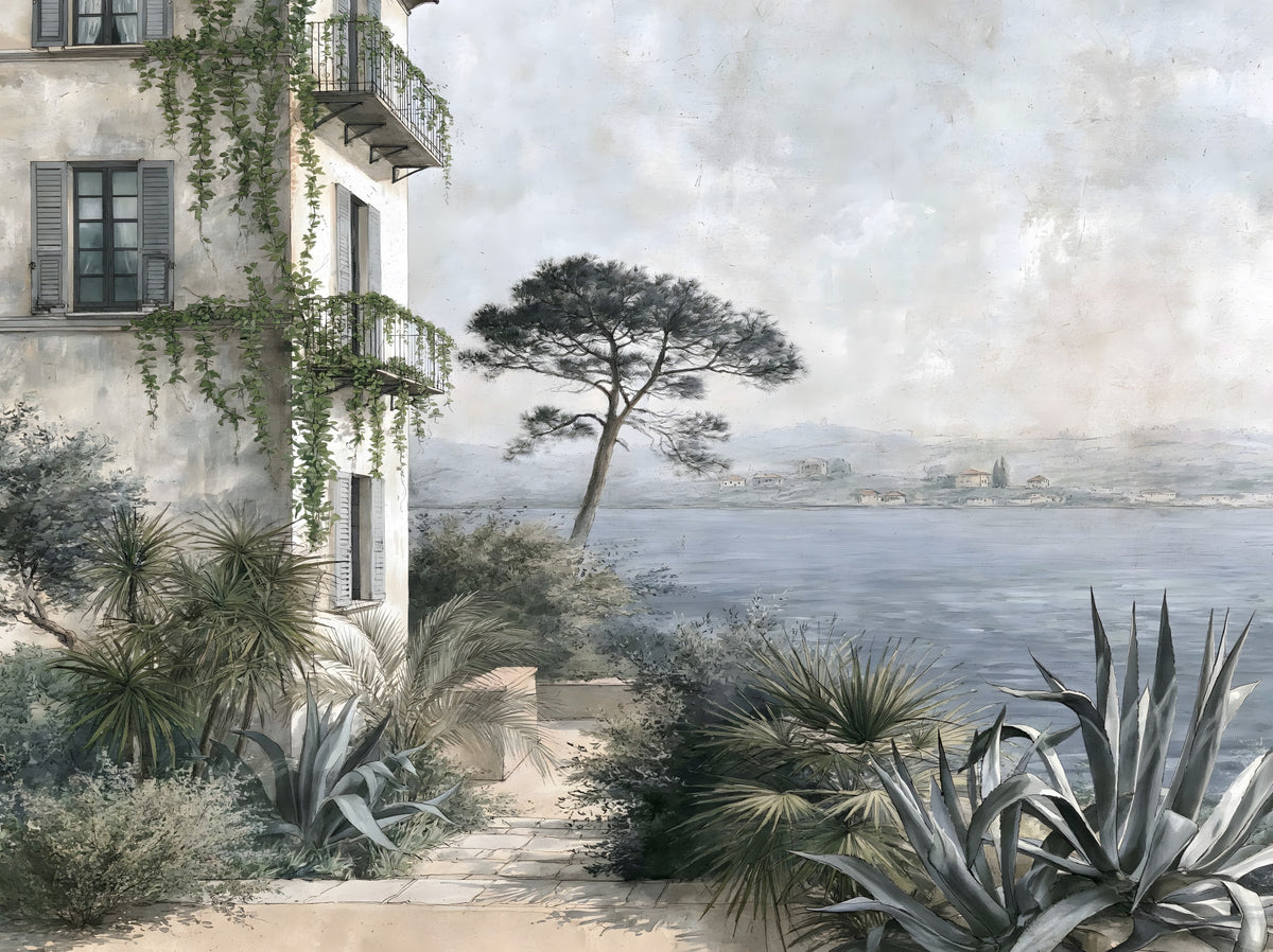 Mediterranean Coastal Haven Wall Mural in your room — zoomed