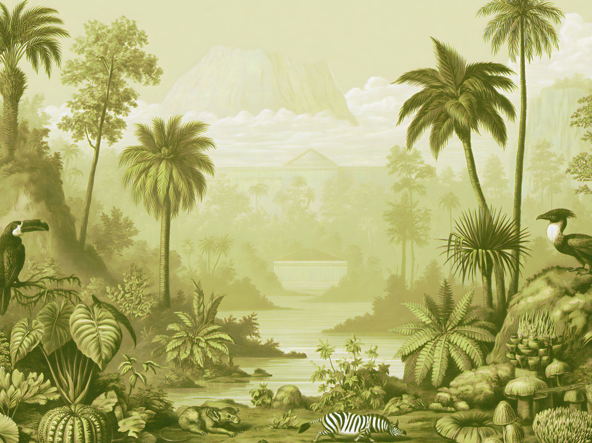 Verdant Jungle Panorama Wall Mural in your room — zoomed