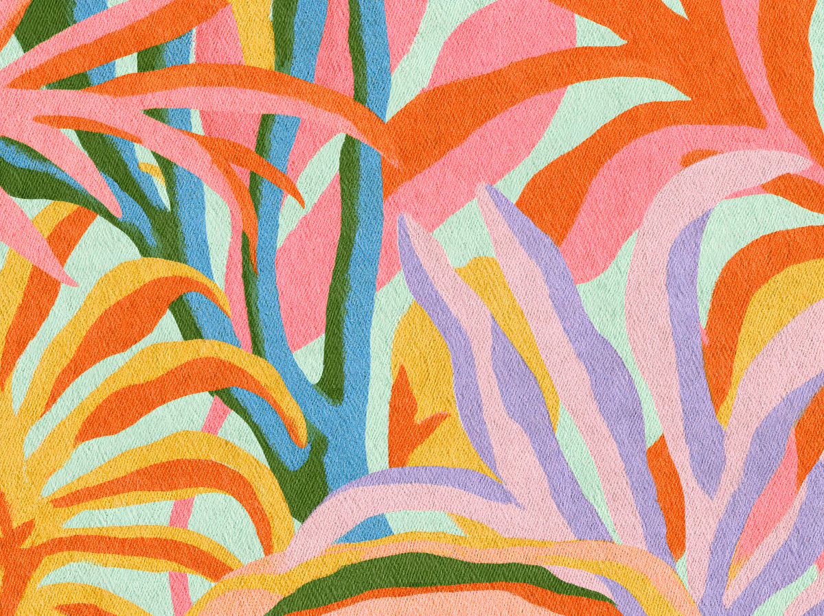 Vibrant Abstract Botanical Foliage Wall Mural in your room — zoomed