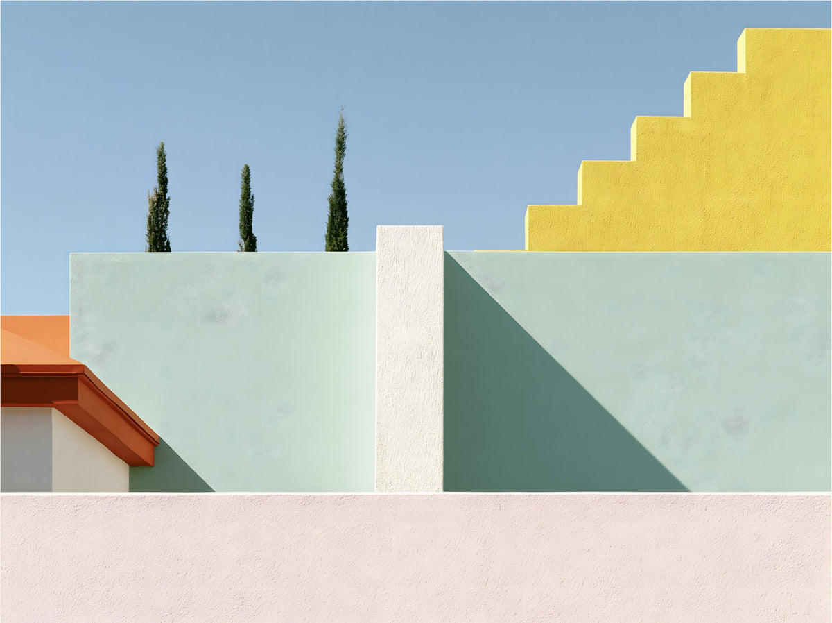Minimalist Mediterranean Geometric Facade Wall Mural in your room — zoomed