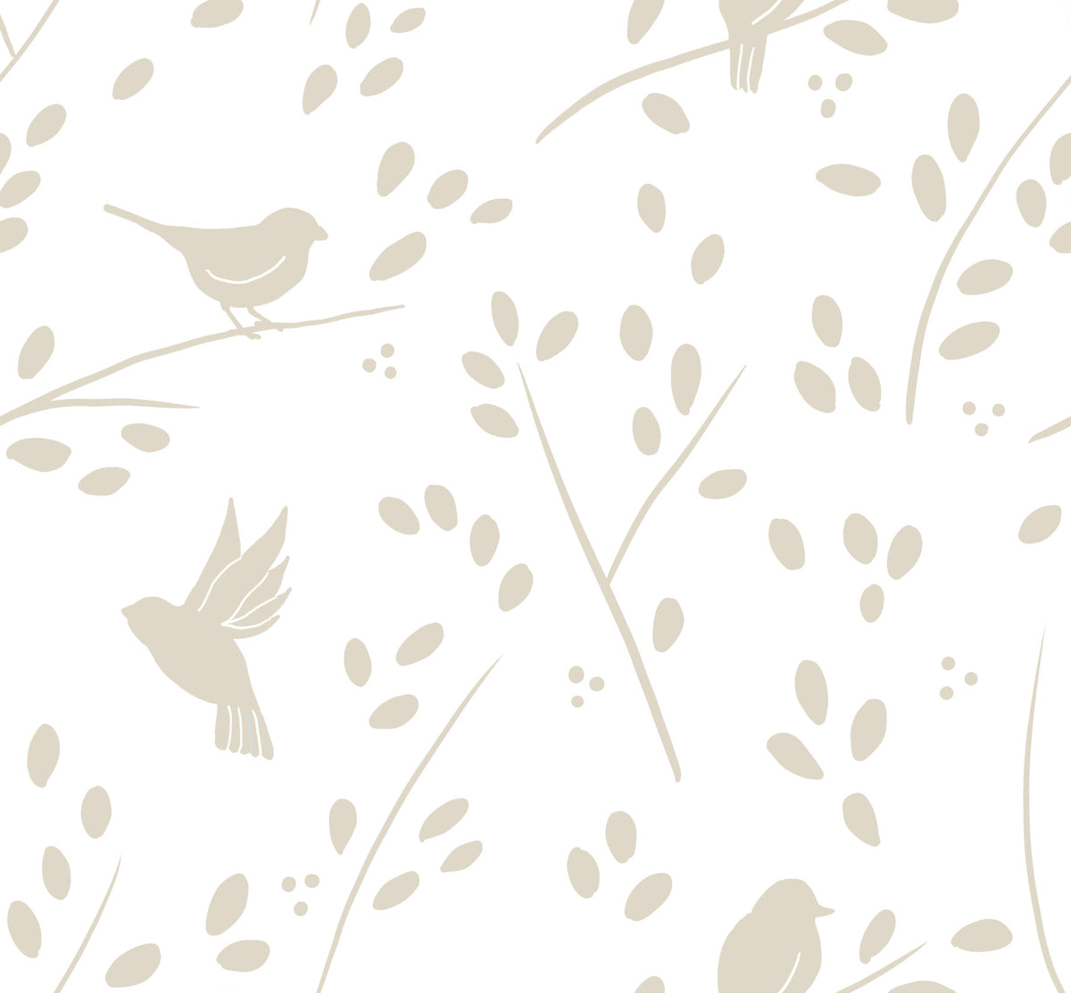 Minimalist Garden Birds in Soft Taupe Wallpaper⁠