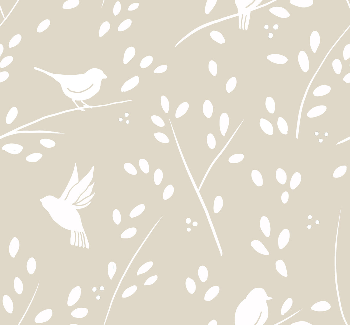 Serene Minimalist Garden Birds in Soft Taupe Wallpaper⁠