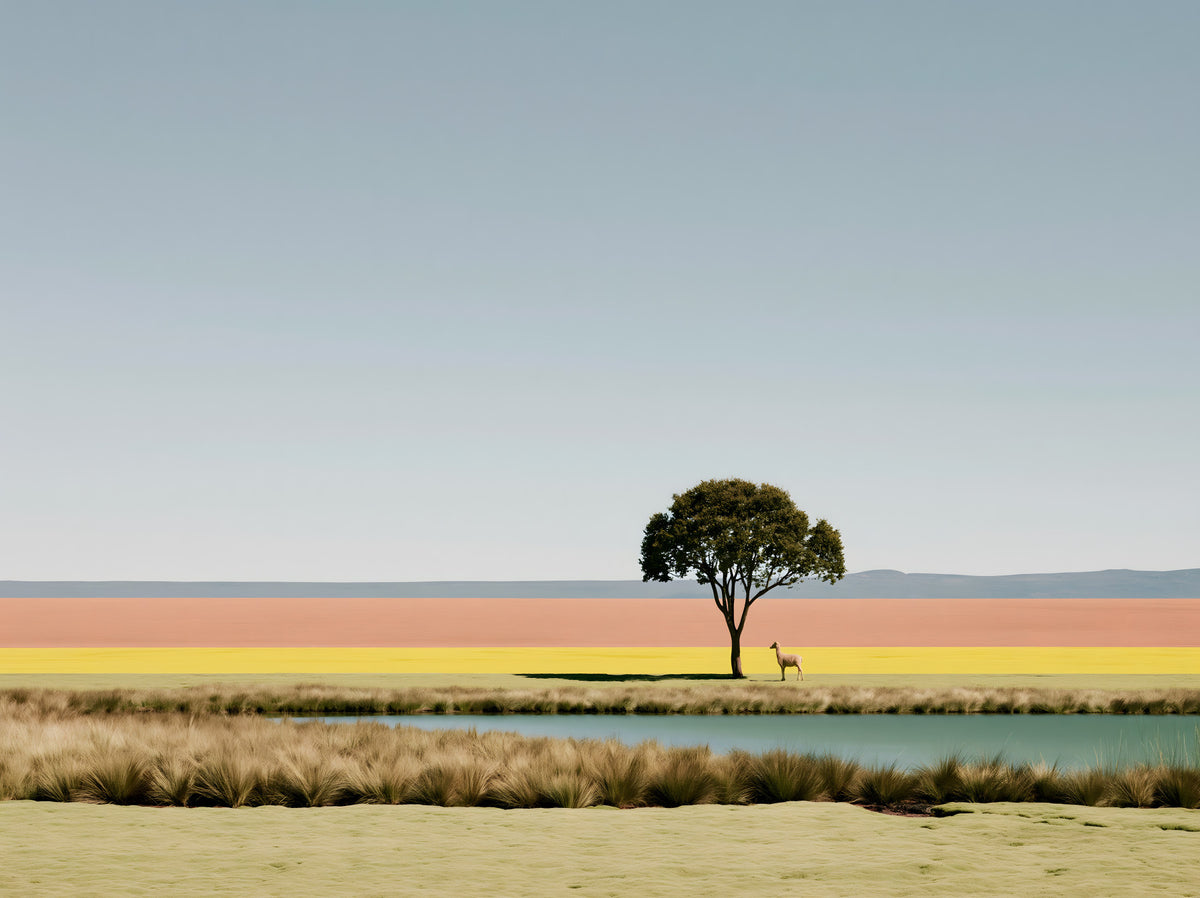 Minimalist Desert Oasis Landscape Wall Mural in your room — zoomed