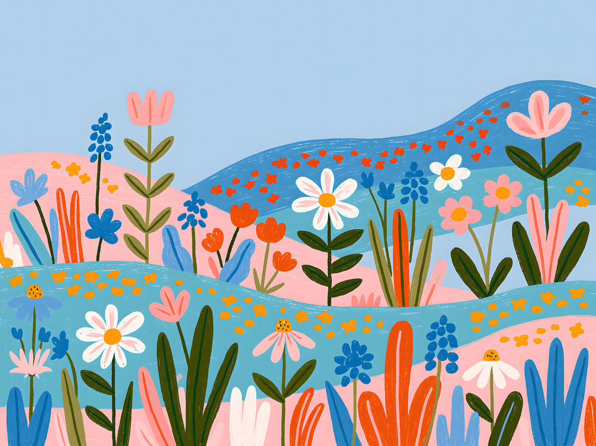 Bohemian Spring Meadow Landscape Wall Mural in your room — zoomed