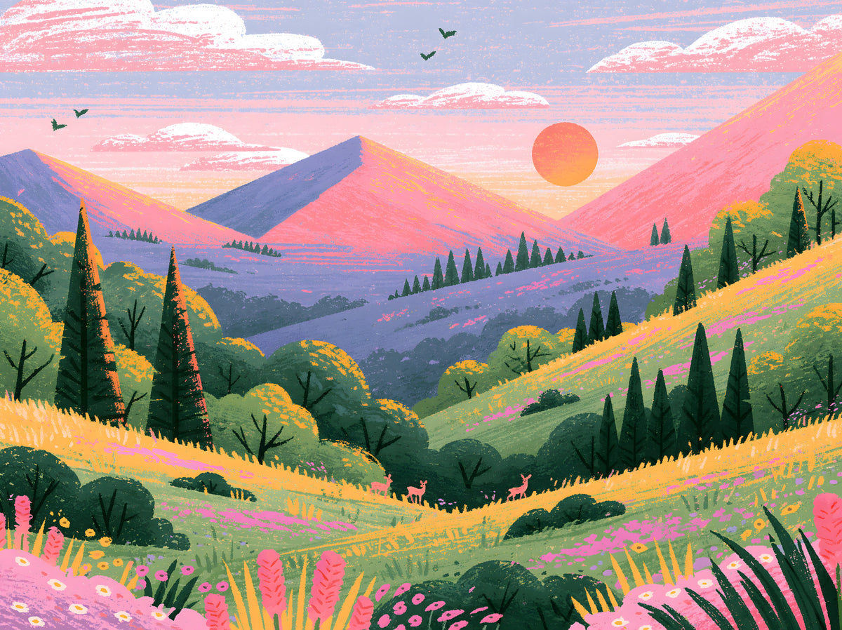 Serene Mountain Valley Vista Wall Mural in your room — zoomed