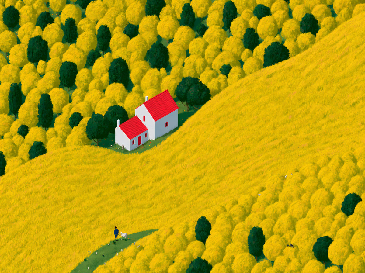 Sunlit Rural Cottage Landscape Wall Mural in your room — zoomed