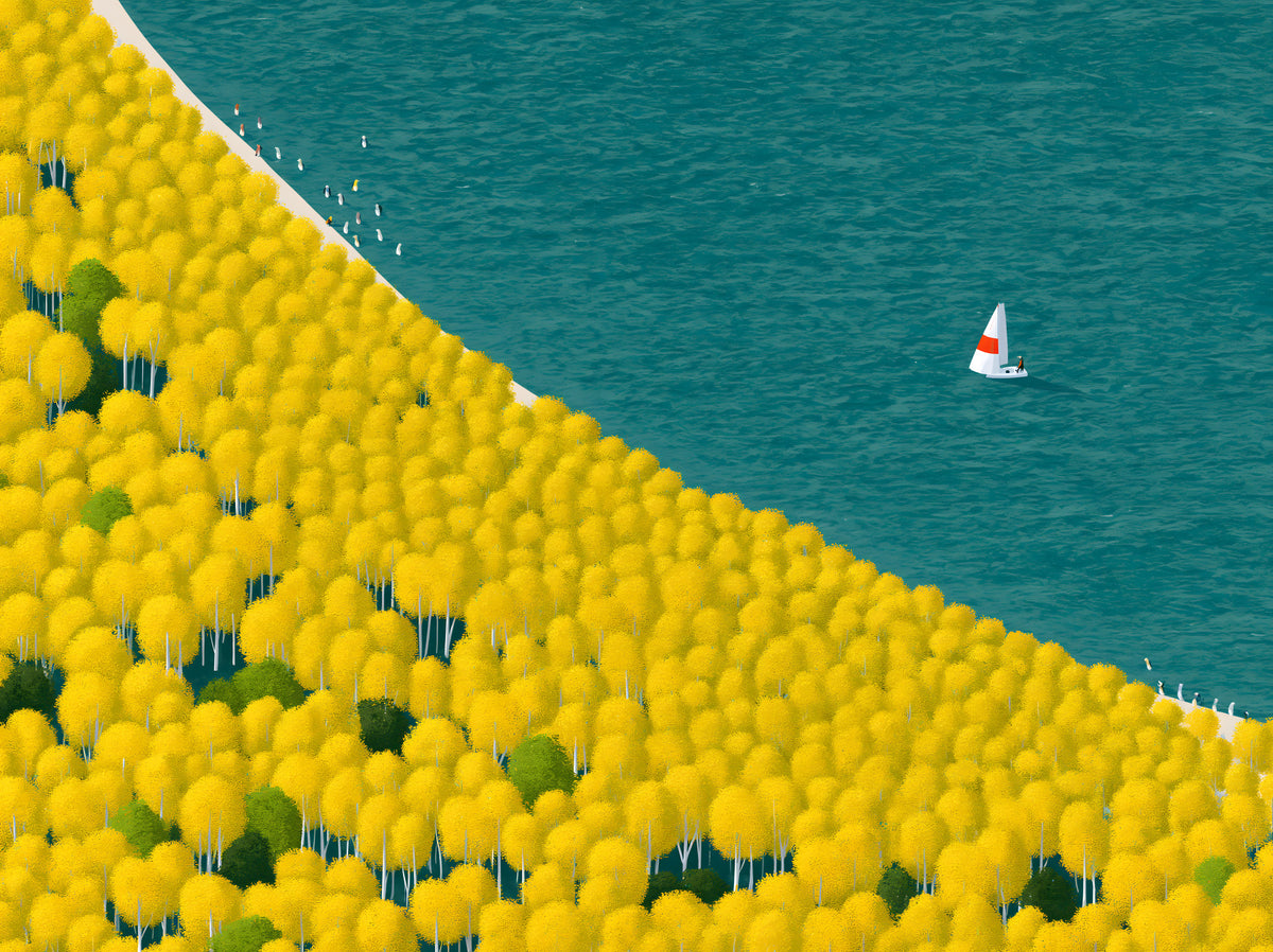Isometric Autumn Sailing Journey Wall Mural in your room — zoomed