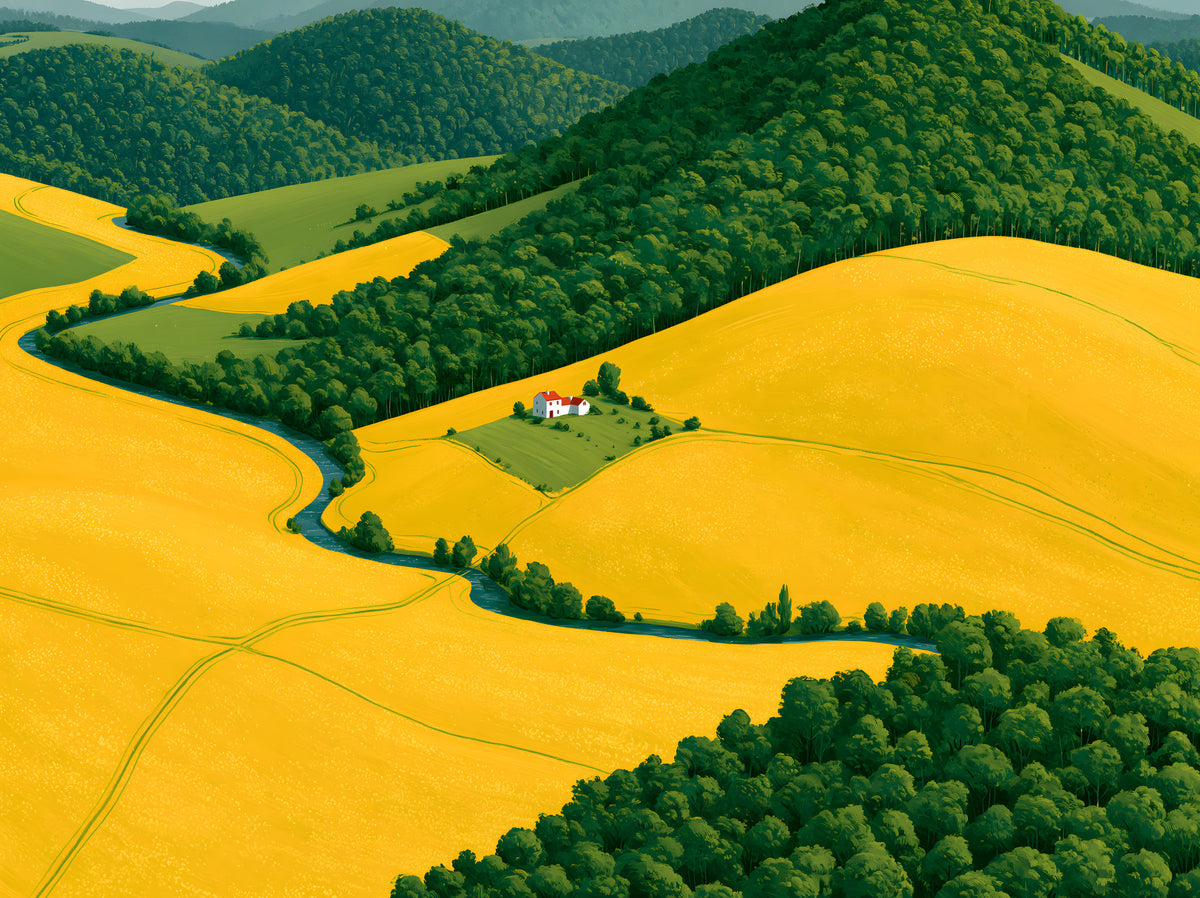 Pastoral Harmony Gold and Green Wall Mural in your room — zoomed