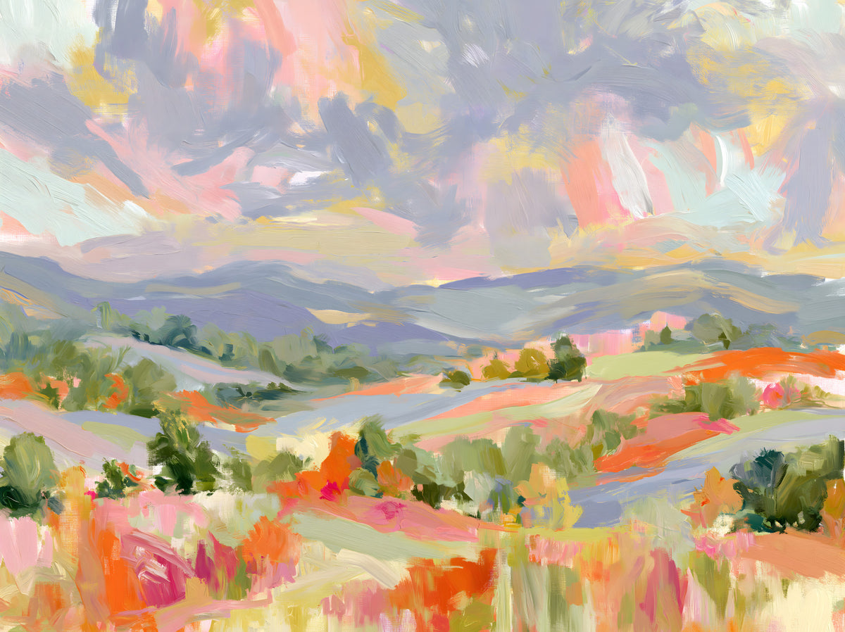 Impressionist Mountain Valley Vista Wall Mural in your room — zoomed