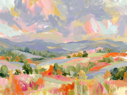 Impressionist Mountain Valley Vista Wall Mural