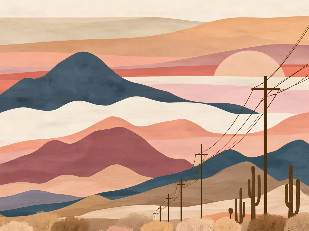 Desert Sunset Mountain Landscape Wall Mural in your room — zoomed