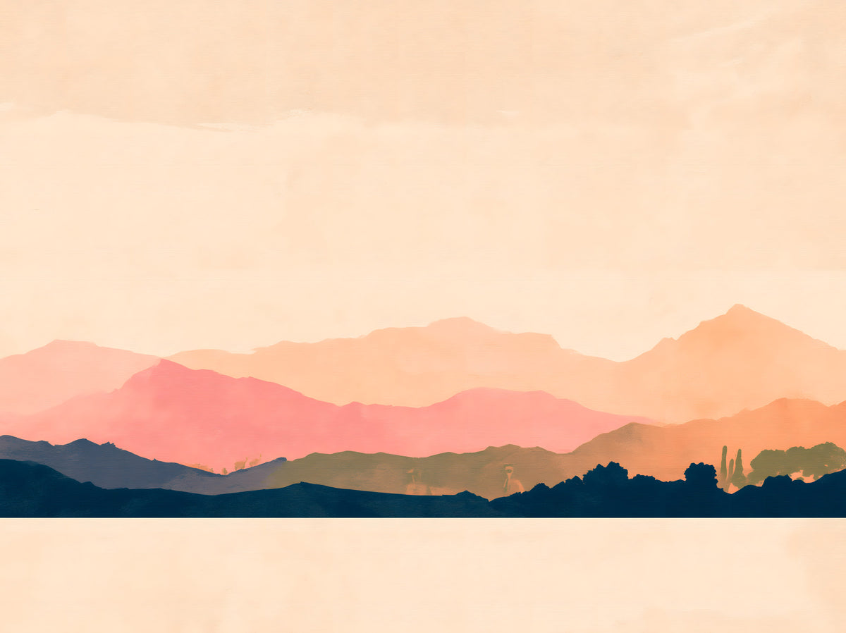 Serene Sunset Mountain Peaks Wall Mural in your room — zoomed
