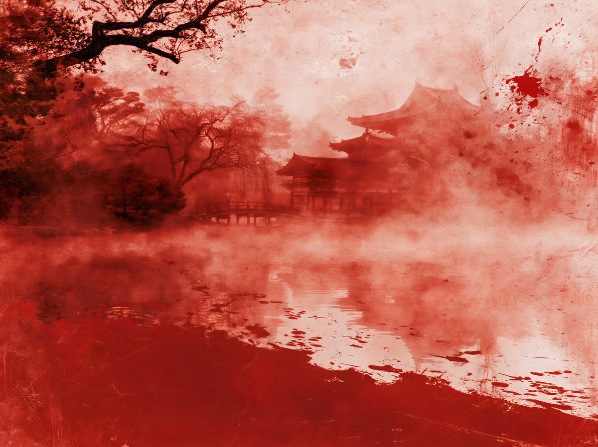 Ethereal Red Temple Waters Wall Mural