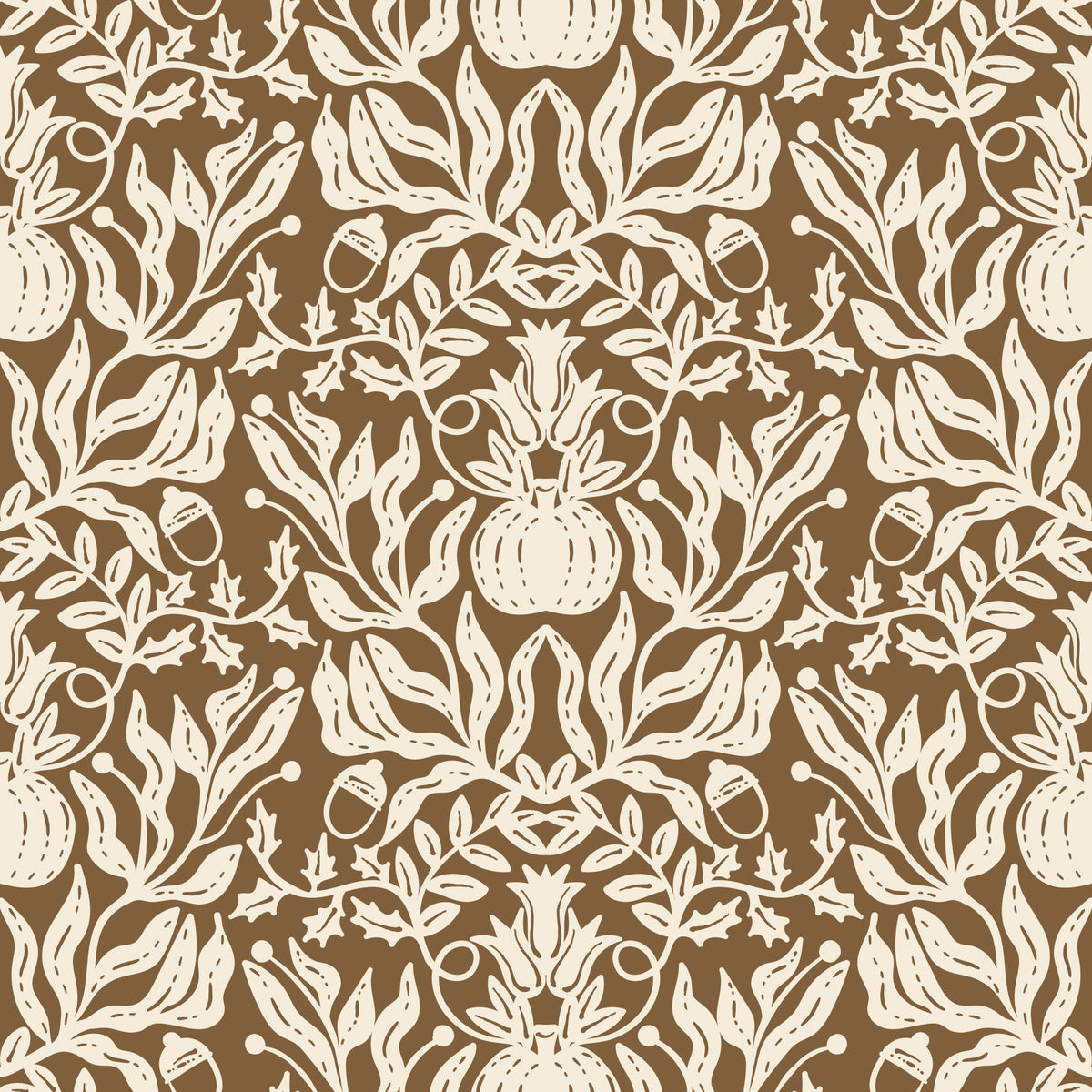 Rustic Autumn Harvest Linocut Wallpaper⁠