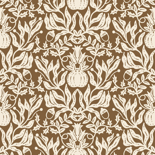 Rustic Autumn Harvest Linocut Wallpaper⁠