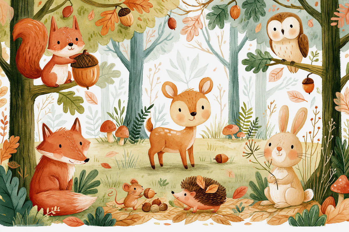 Forest Friends and Autumn Foliage Wall Mural in your room — zoomed