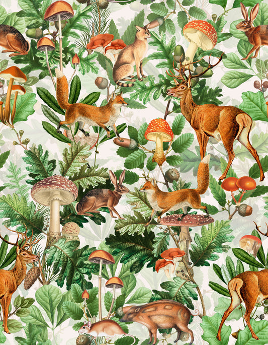 Rustic Forest Creatures and Fungi Tapestry Wallpaper⁠