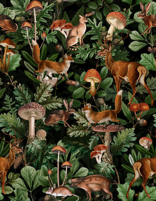 Enchanted Woodland Wildlife Forest Scene Wallpaper⁠