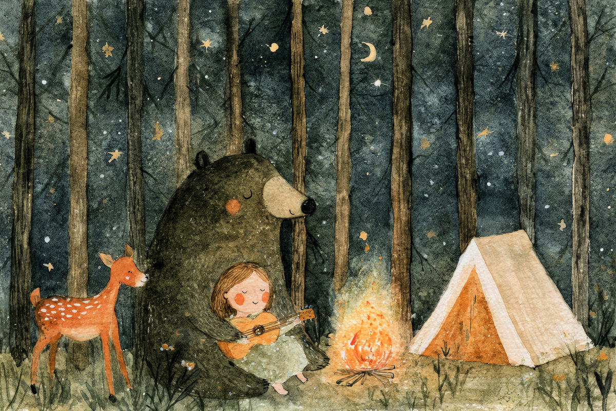 Midnight Forest Campfire Friends Wall Mural