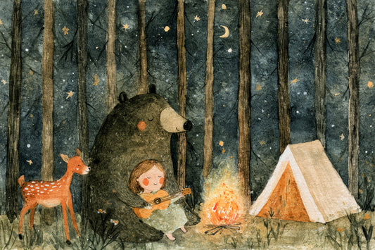 Midnight Forest Campfire Friends Wall Mural
