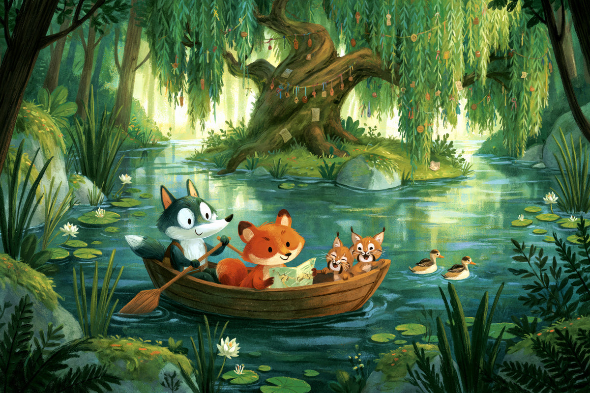 Woodland River Boat Adventure Wall Mural in your room — zoomed