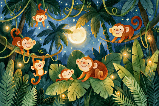 Moonlit Jungle Monkey Friends Wall Mural