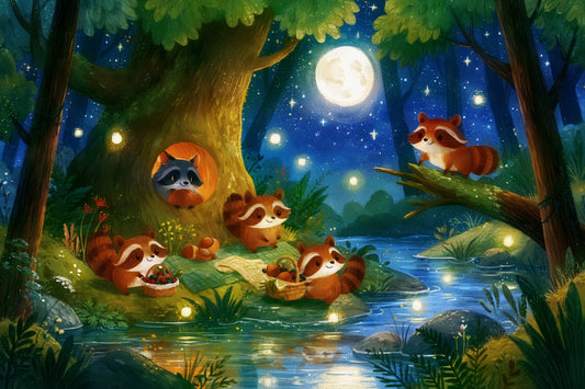 Woodland Nighttime Gathering Mural Wall Mural