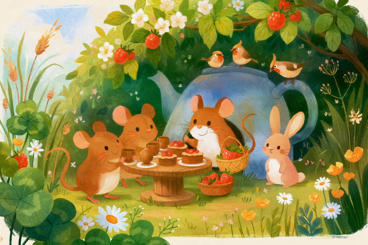 Woodland Mouse Tea Party Illustration Wall Mural in your room — zoomed