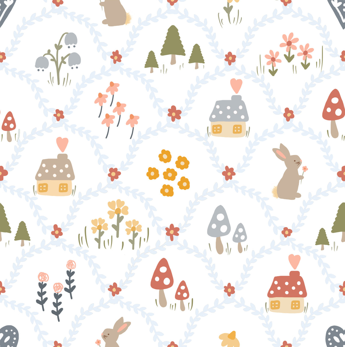 Fairytale Meadow in Blue Wallpaper⁠ in your room — zoomed