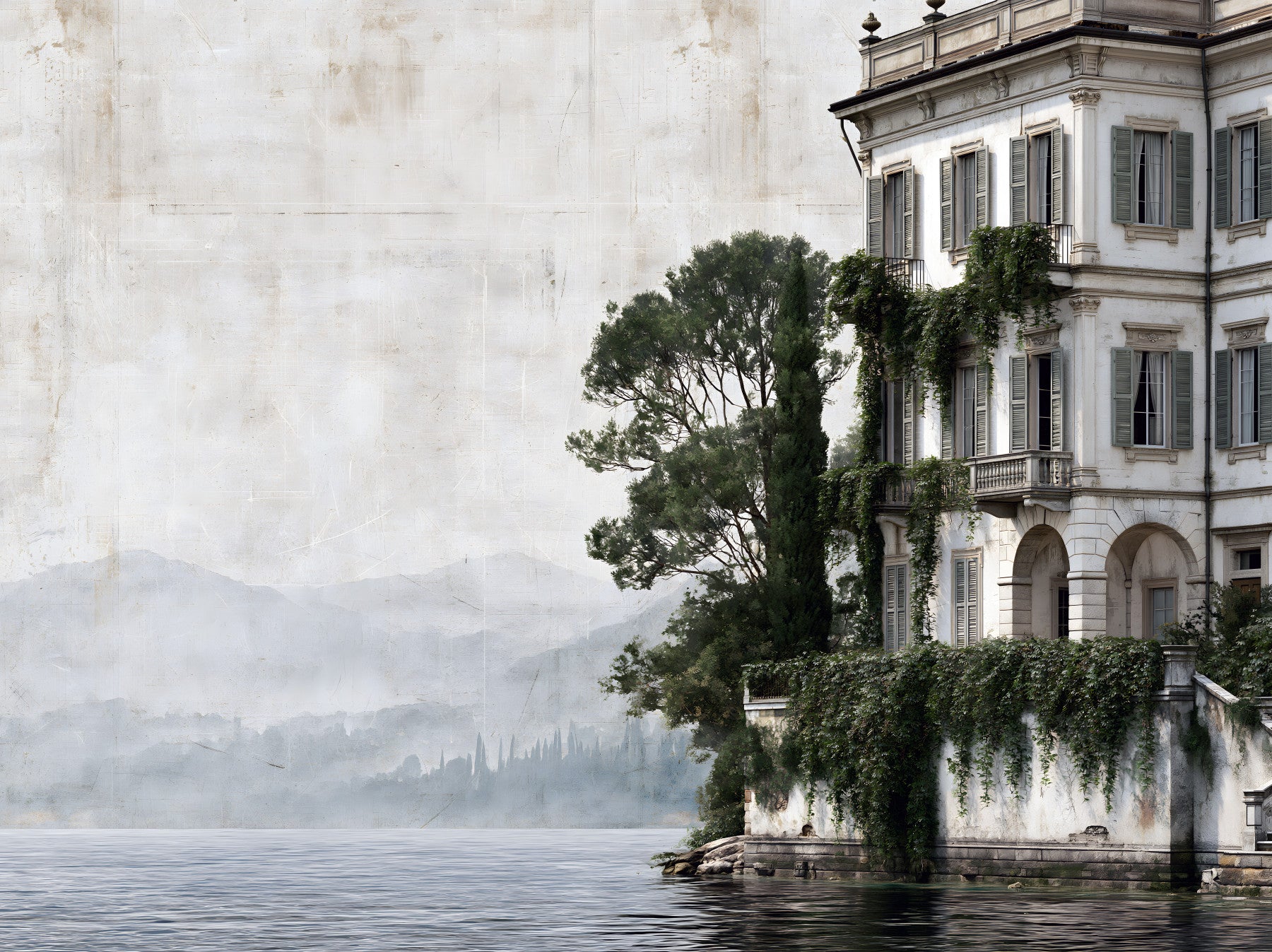 Italian Lakeside Villa Architectural View Wall Mural