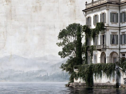 Italian Lakeside Villa Architectural View Wall Mural
