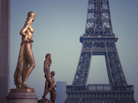Bronze Sculptures and Eiffel Tower Detail Wall Mural