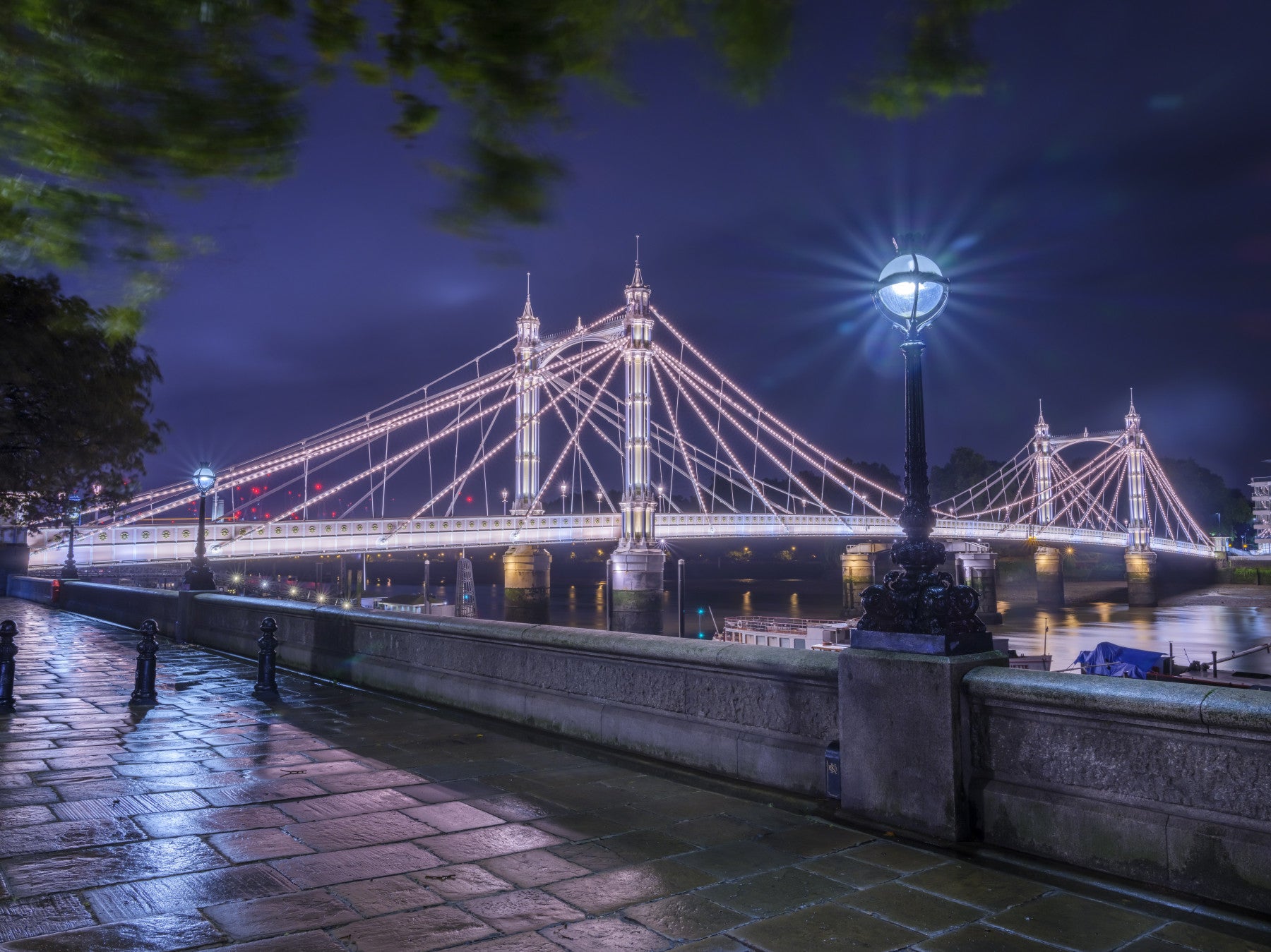 Riverside Night Archway Reflection Wall Mural