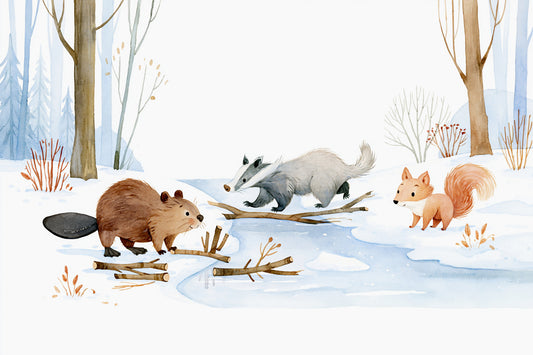 Winter Woodland Animal Gathering Wall Mural