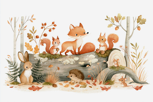 Woodland Friends in Autumn Forest Wall Mural