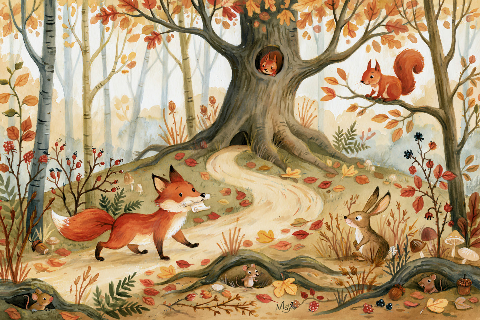 Autumn Woodland Animal Friends Wall Mural