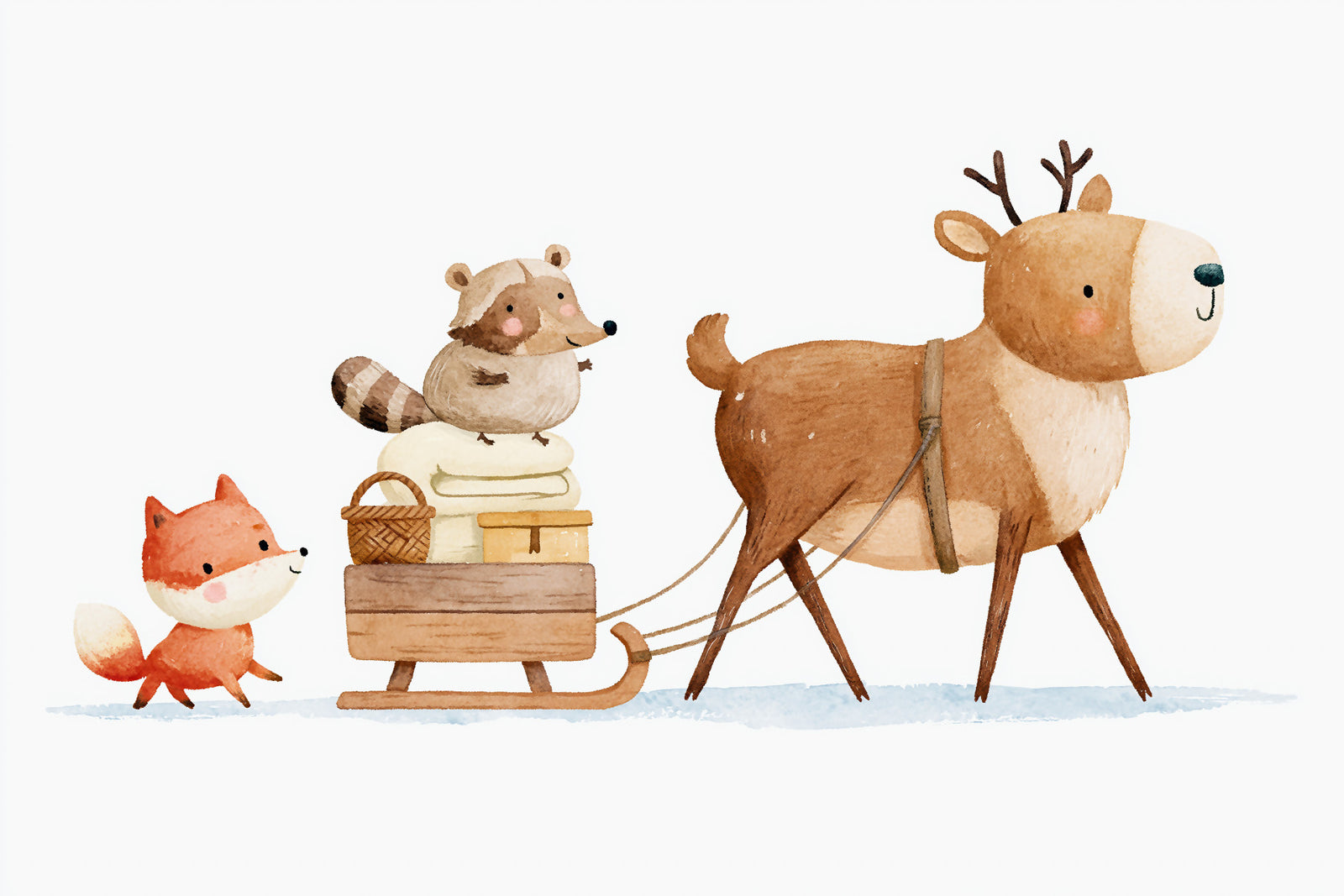 Winter Forest Friends Sleigh Ride Wall Mural