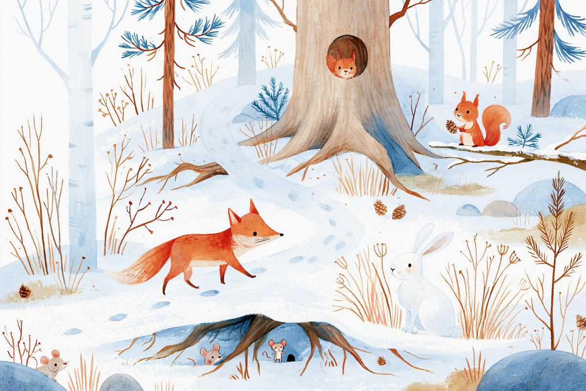 Forest Snow Day In Scandinavian Winter Landscape Wall Mural