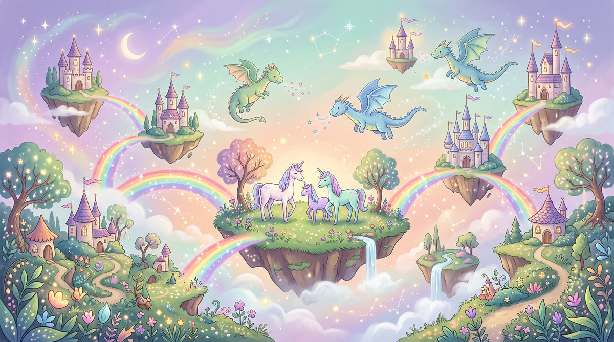Magical Floating Islands and Mythical Friends Wall Mural in your room — zoomed