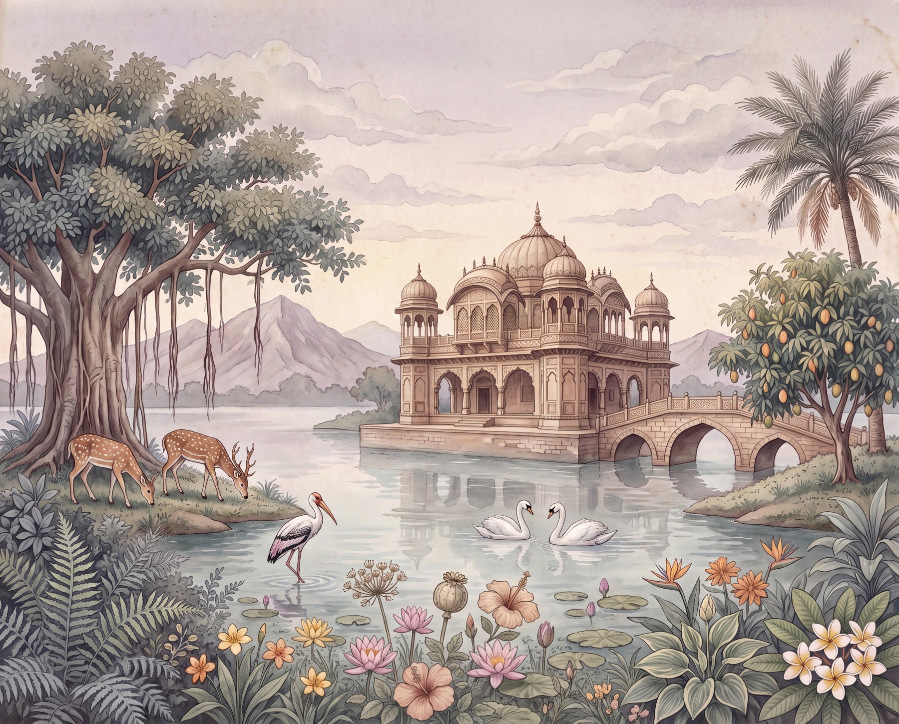 The Enchanted Lake Palace Wall Mural - RJM10 in your room — zoomed