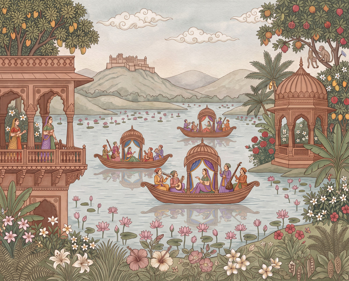 Pichwai Lake Reverie Wall Mural - RJM17